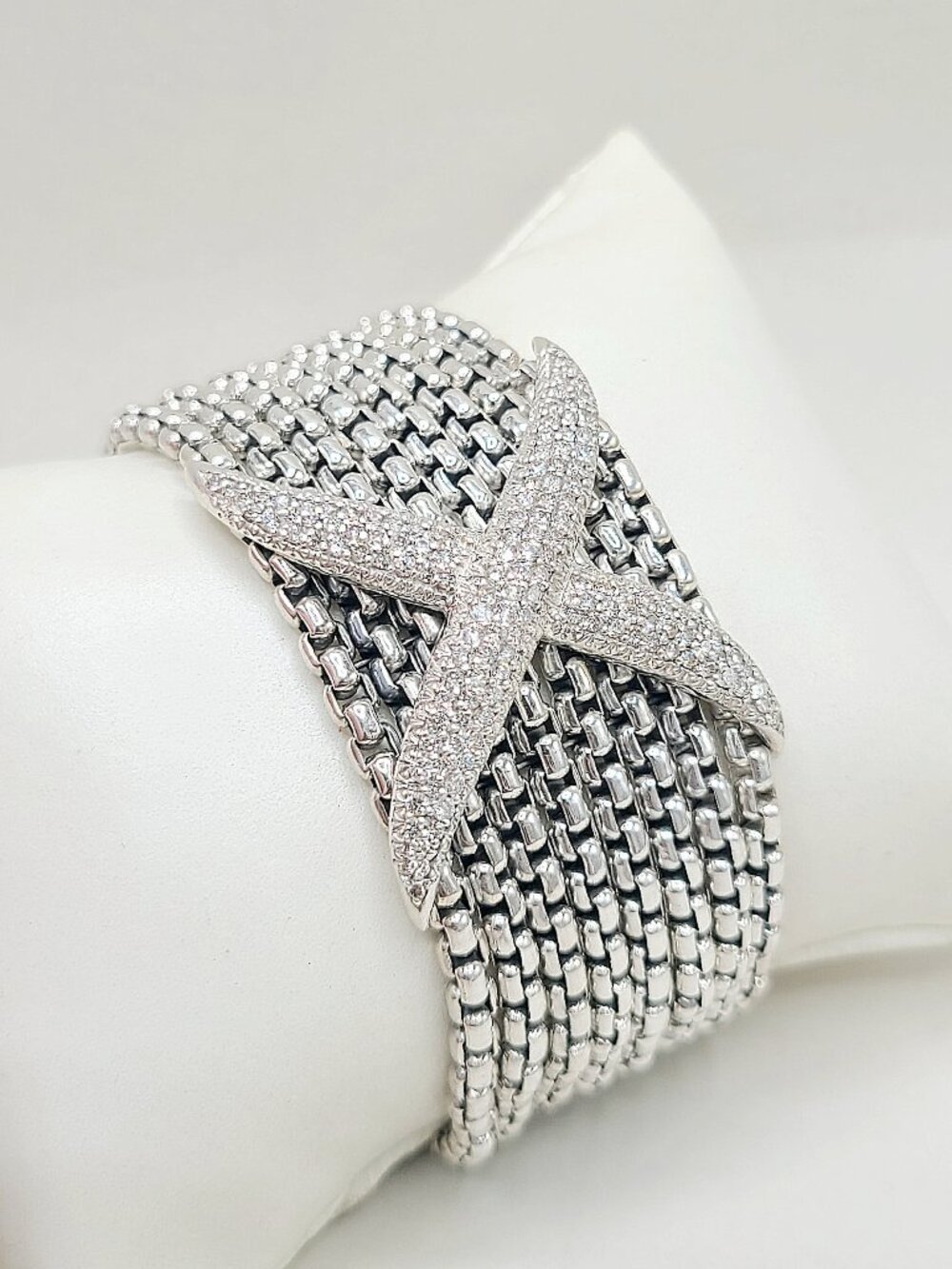 David Yurman Wide Diamond X Pave Box Chain Bracelet - Size Medium - RARE - Picture 2 of 13